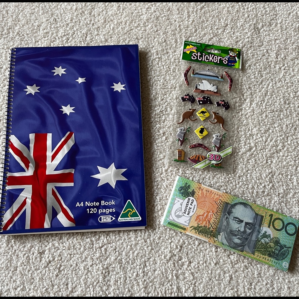 🔥Australia 🇦🇺 Spiral Notebook Stickers & Fake Money Pad Paper School Bundle